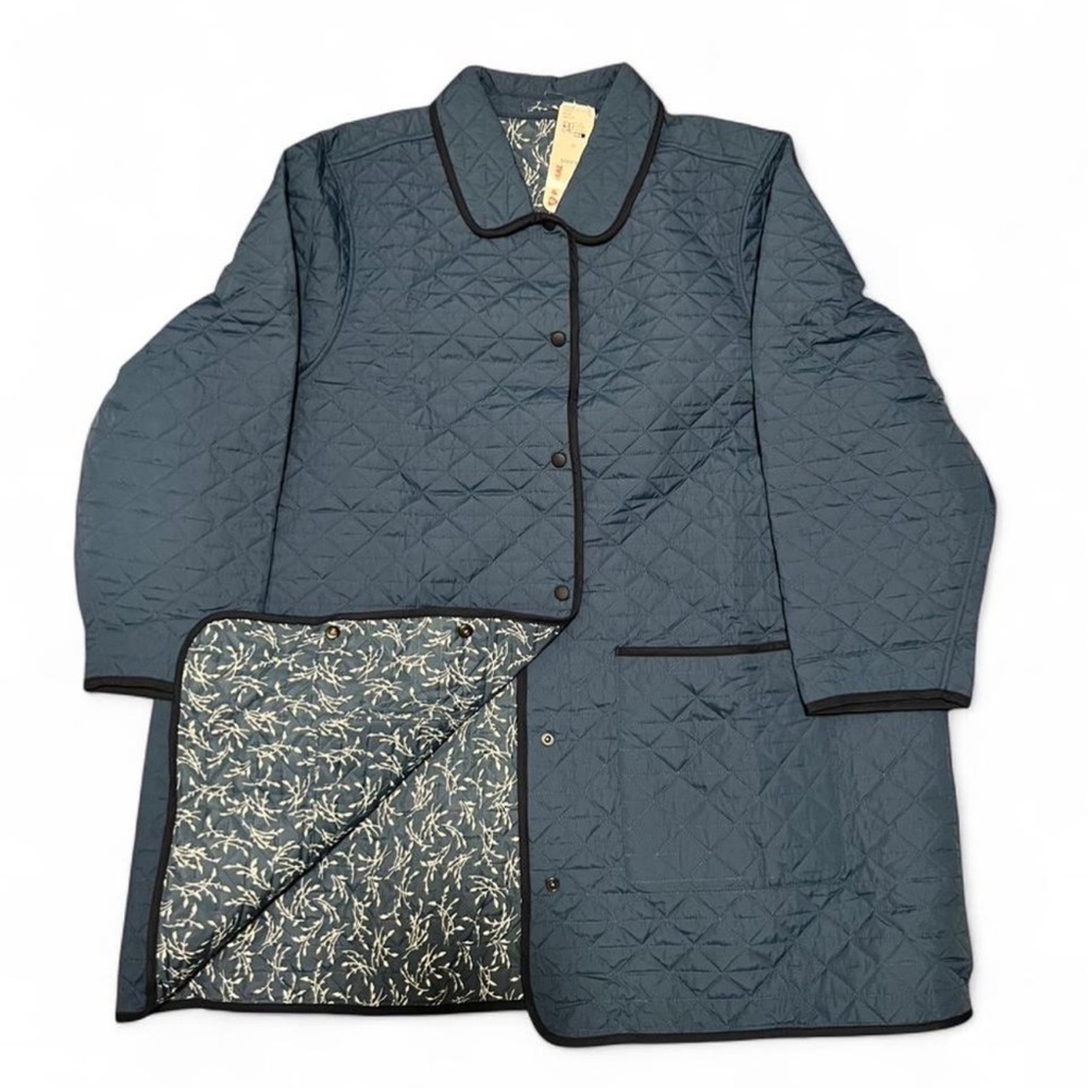 Lands' End Blue Quilted Jacket with Patterned Lining